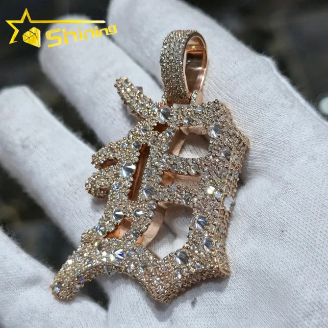 Popular Mossanite Pendant Iced Out Moissanite  925 Silver Upside Down Inverted Mosaic Setting B Pendant