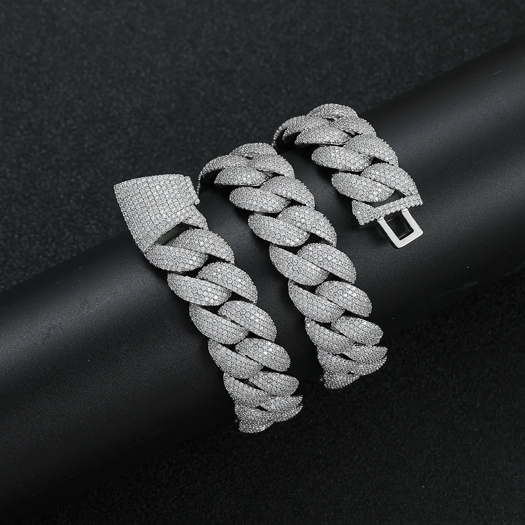 Fashion Hip Hop Rap Jewelry 18mm Wide Bling CZ Iced Out Bubble Miami Cuban Link Chain Zircon Necklace for Men