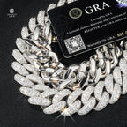 18mm  Moissanite Cuban Chain S925 Sterling Silver Thick Iced Out VVS Clarity Hip Hop Style Raised Pointer Cuban Link Chain