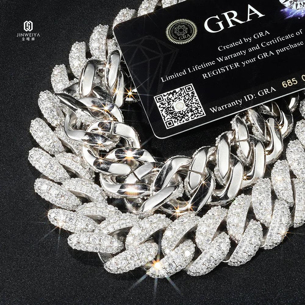 18mm  Moissanite Cuban Chain S925 Sterling Silver Thick Iced Out VVS Clarity Hip Hop Style Raised Pointer Cuban Link Chain