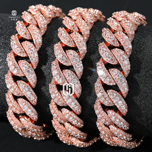 14MM Raised Pointer Cuban Link Chain Brass VVS Diamond Moissanite Rose Gold Plated Iced Out Necklace Hip Hop Jewelry
