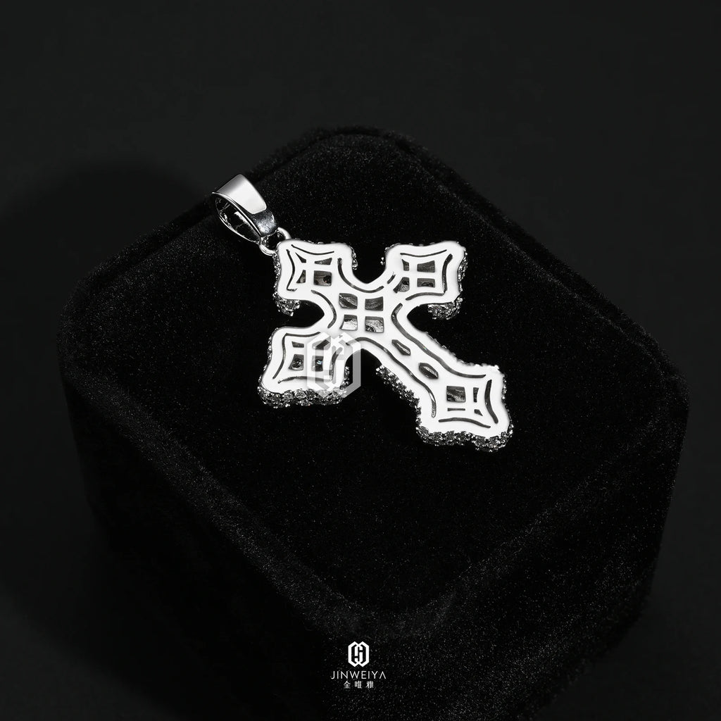 VVS Moissanite Diamond Cross 925 Solid Silver Pendant Hiphop Jewelry