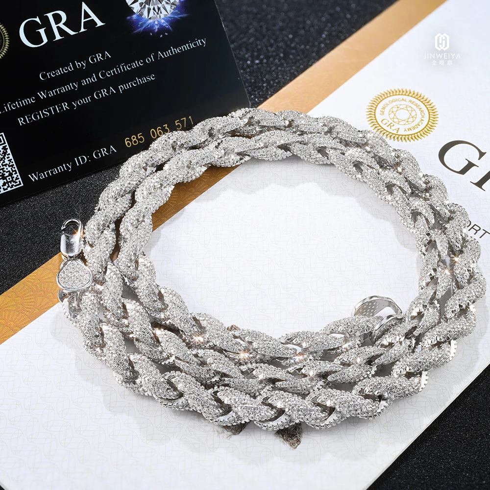 8mm Cuban Link VVS Moissanite S925 Hip Hop Iced Out Chain Rhodium Plated Necklace