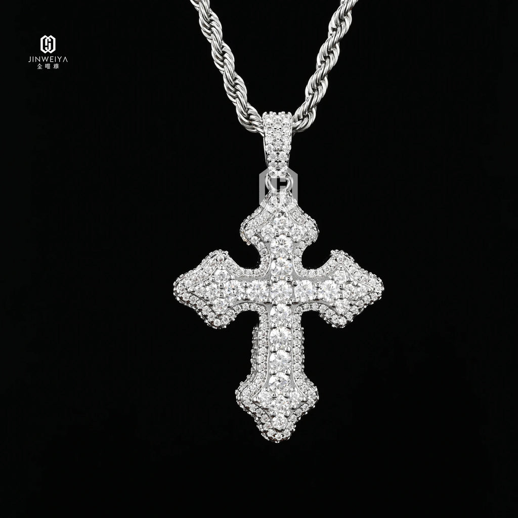 VVS Moissanite Diamond Cross 925 Solid Silver Pendant Hiphop Jewelry