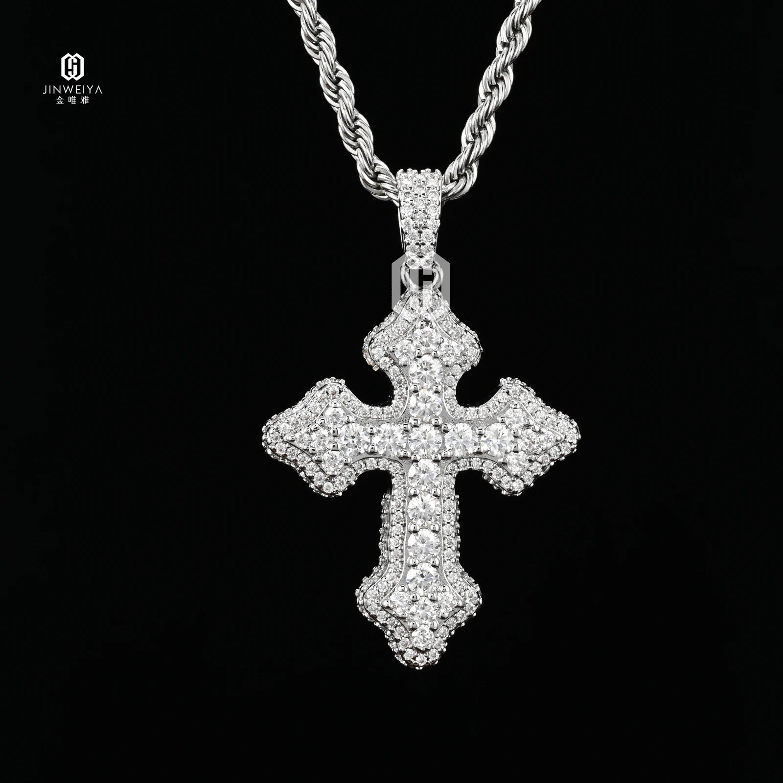 VVS Moissanite Diamond Cross 925 Solid Silver Pendant Hiphop Jewelry