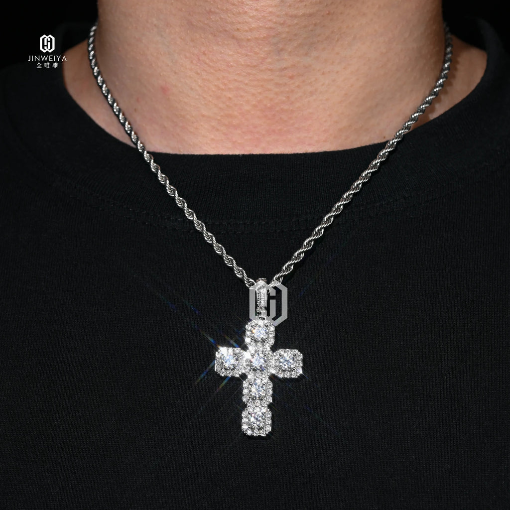 Hot Selling 925 Sterling Silver Hip Hop Jewelry Necklace Pendants VVS Iced Out Moissanite Diamond Cross Pendant