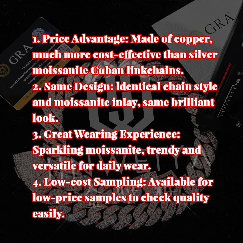 14MM Raised Pointer Cuban Link Chain Brass VVS Diamond Moissanite Rose Gold Plated Iced Out Necklace Hip Hop Jewelry