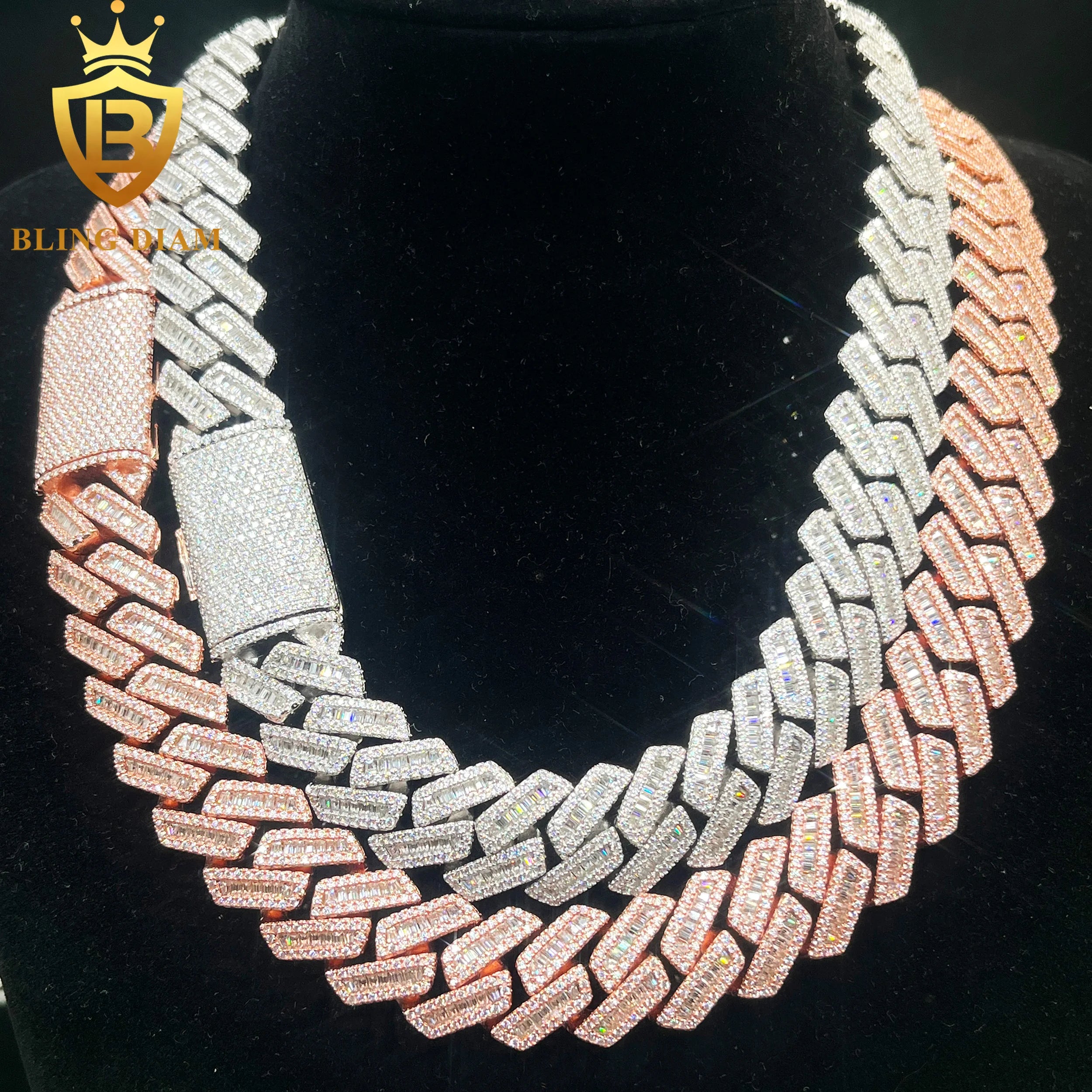 18mm Cuban Link Chain Iced Out Hip Hop Moissanite Necklace baguette Cut VVS Moissanite 925 Sterling  Silver Cuban Chain Necklace