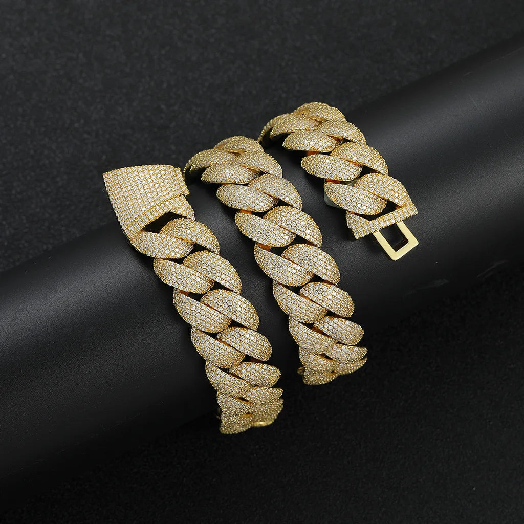 Fashion Hip Hop Rap Jewelry 18mm Wide Bling CZ Iced Out Bubble Miami Cuban Link Chain Zircon Necklace for Men