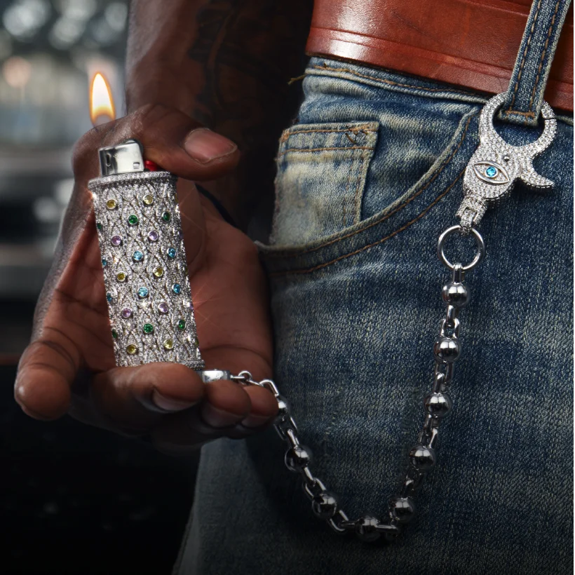 Hip Hop Rappers Jewelry 925 Sterling Silver VVS Marquise Cut Moissanite Diamond Iced Out Dripscale Lighter Case for Men Women