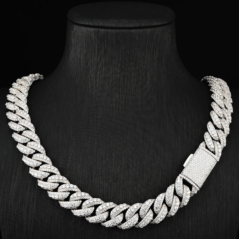 14MM Raised Pointer Cuban Link Chain Brass VVS Diamond Moissanite Rose Gold Plated Iced Out Necklace Hip Hop Jewelry