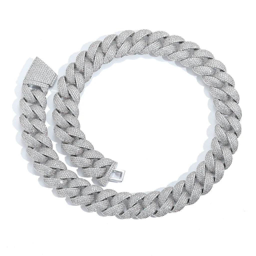 Fashion Hip Hop Rap Jewelry 18mm Wide Bling CZ Iced Out Bubble Miami Cuban Link Chain Zircon Necklace for Men