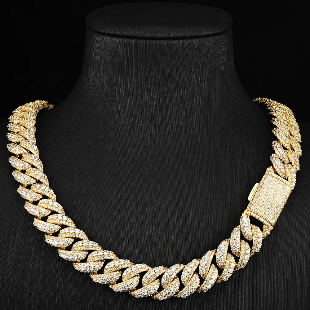 14MM Raised Pointer Cuban Link Chain Brass VVS Diamond Moissanite Rose Gold Plated Iced Out Necklace Hip Hop Jewelry