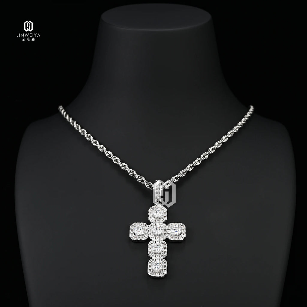 Hot Selling 925 Sterling Silver Hip Hop Jewelry Necklace Pendants VVS Iced Out Moissanite Diamond Cross Pendant