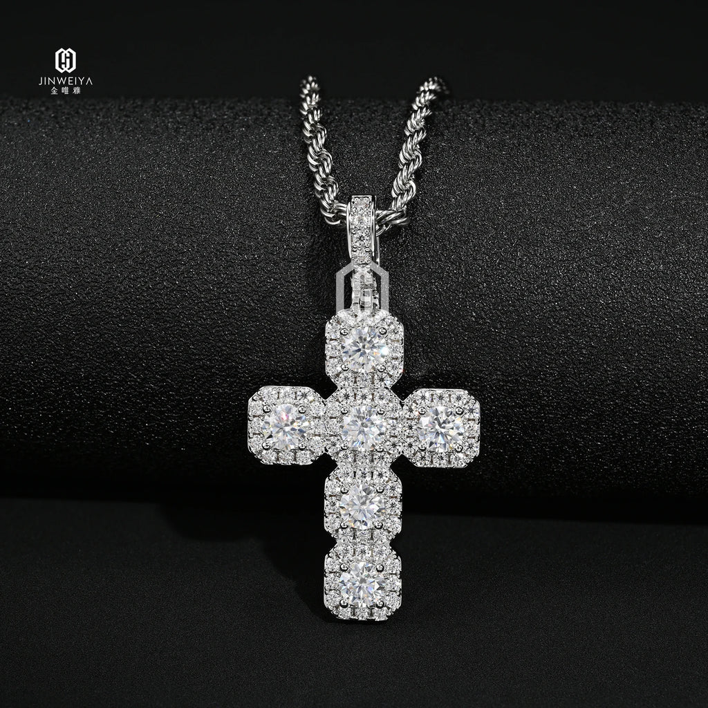 Hot Selling 925 Sterling Silver Hip Hop Jewelry Necklace Pendants VVS Iced Out Moissanite Diamond Cross Pendant