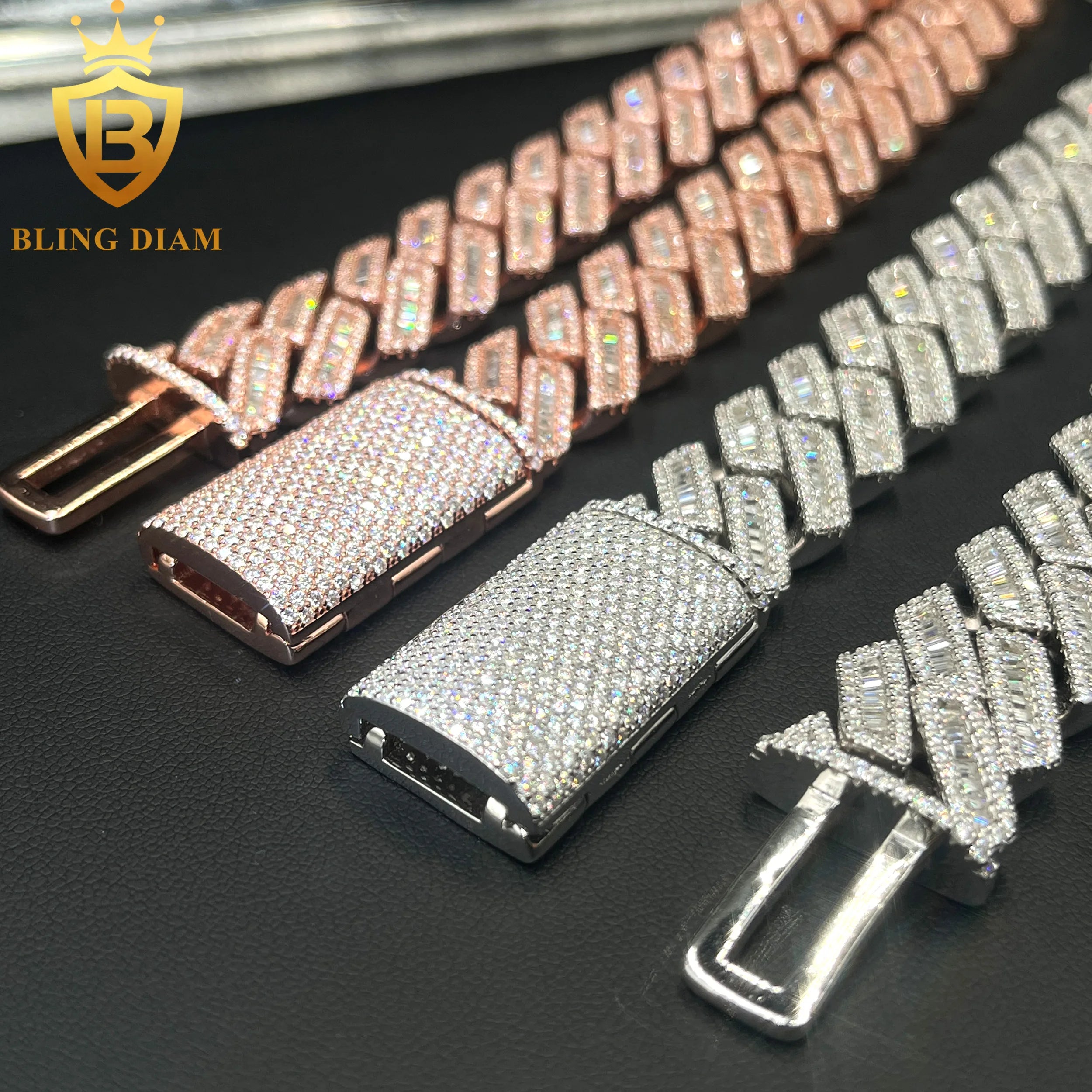 18mm Cuban Link Chain Iced Out Hip Hop Moissanite Necklace baguette Cut VVS Moissanite 925 Sterling  Silver Cuban Chain Necklace