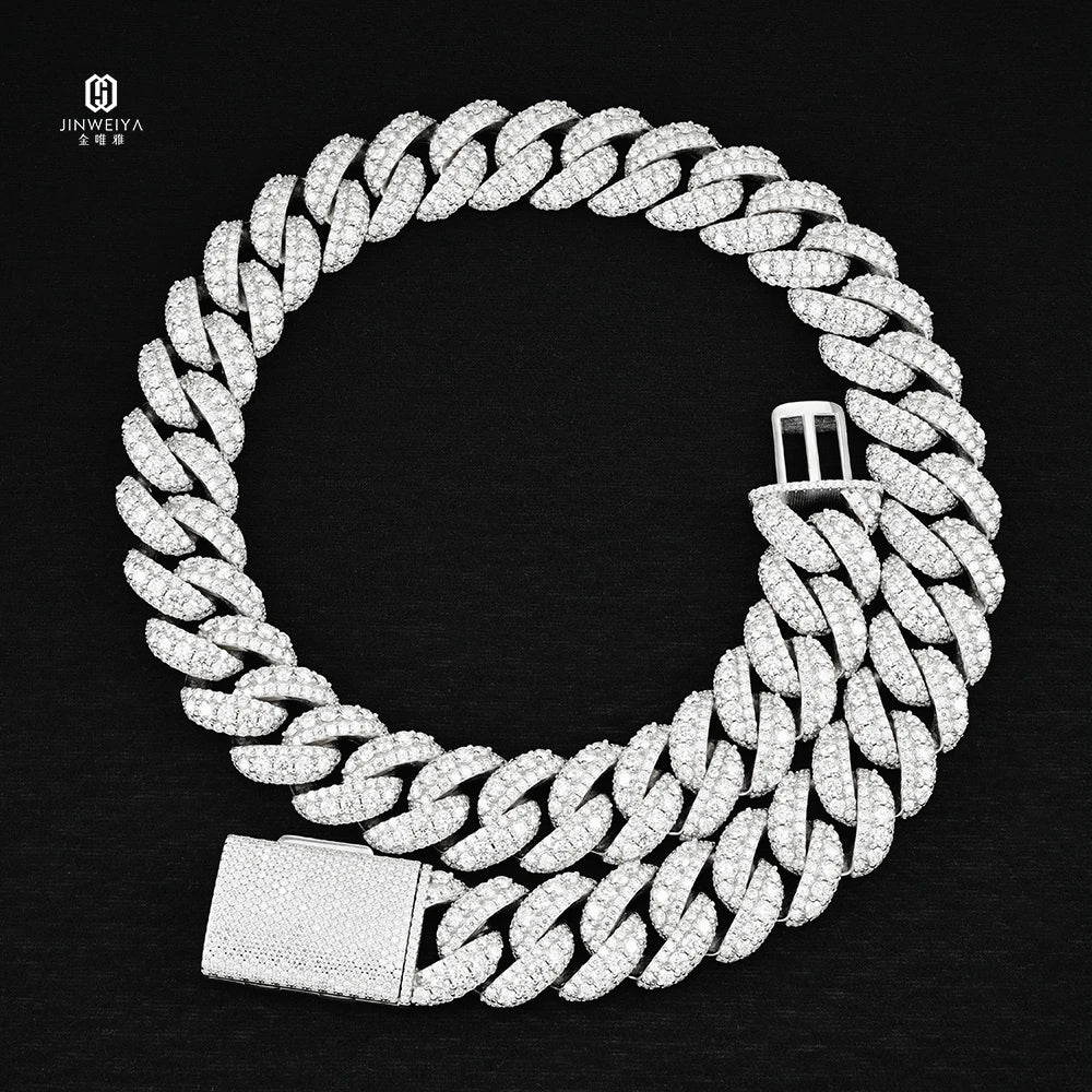 18mm  Moissanite Cuban Chain S925 Sterling Silver Thick Iced Out VVS Clarity Hip Hop Style Raised Pointer Cuban Link Chain