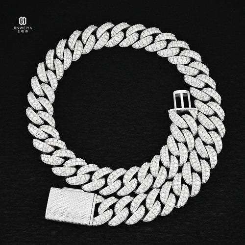 18mm  Moissanite Cuban Chain S925 Sterling Silver Thick Iced Out VVS Clarity Hip Hop Style Raised Pointer Cuban Link Chain