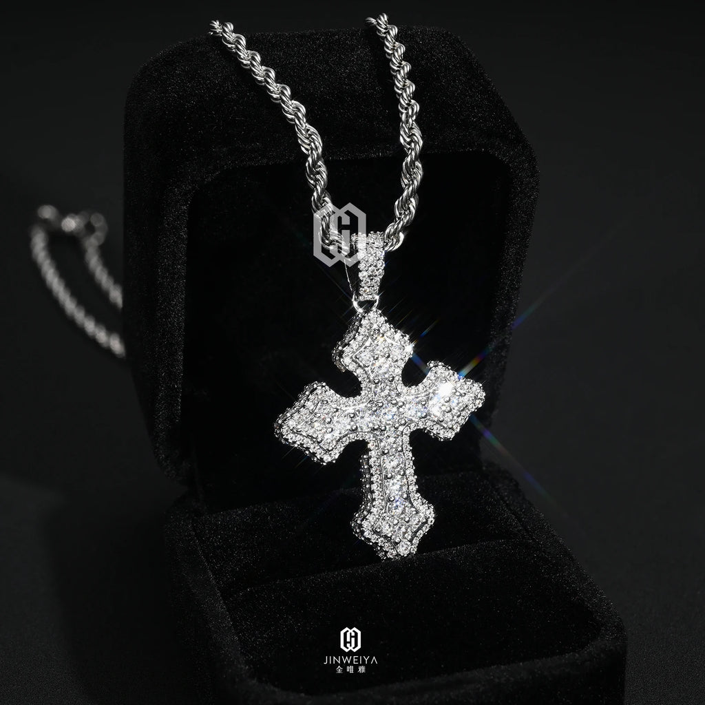 VVS Moissanite Diamond Cross 925 Solid Silver Pendant Hiphop Jewelry