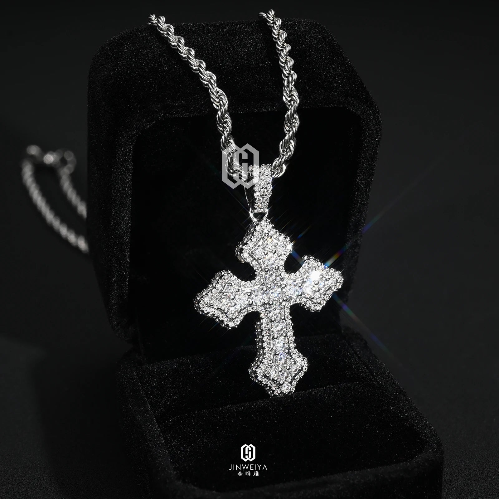 VVS Moissanite Diamond Cross 925 Solid Silver Pendant Hiphop Jewelry