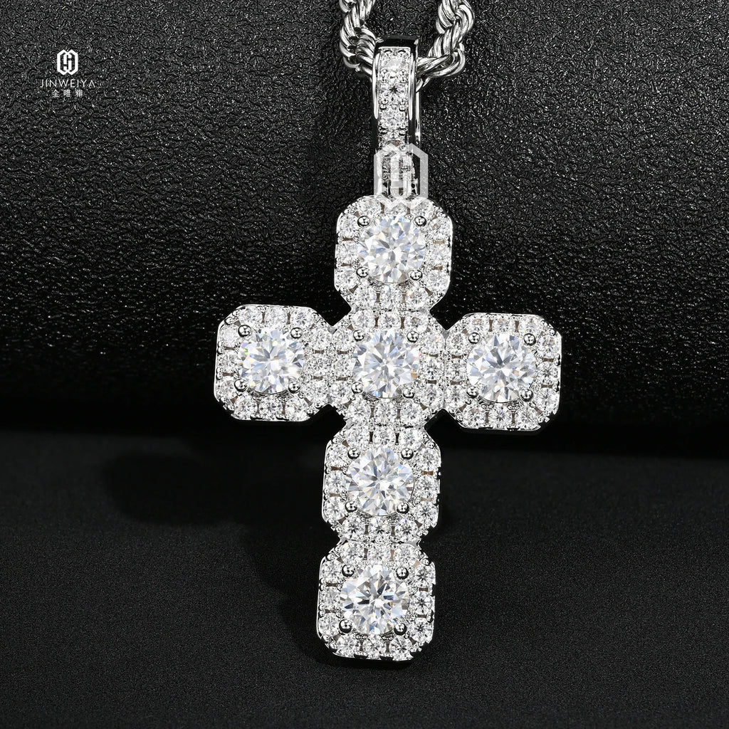 Hot Selling 925 Sterling Silver Hip Hop Jewelry Necklace Pendants VVS Iced Out Moissanite Diamond Cross Pendant