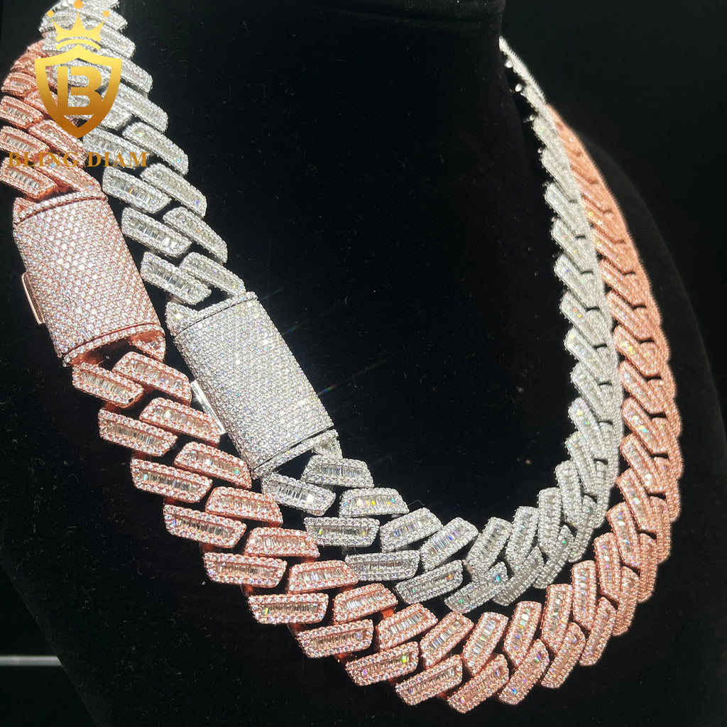 18mm Cuban Link Chain Iced Out Hip Hop Moissanite Necklace baguette Cut VVS Moissanite 925 Sterling  Silver Cuban Chain Necklace