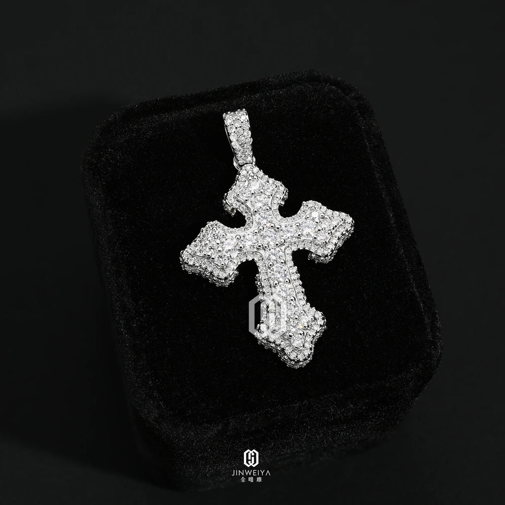 VVS Moissanite Diamond Cross 925 Solid Silver Pendant Hiphop Jewelry