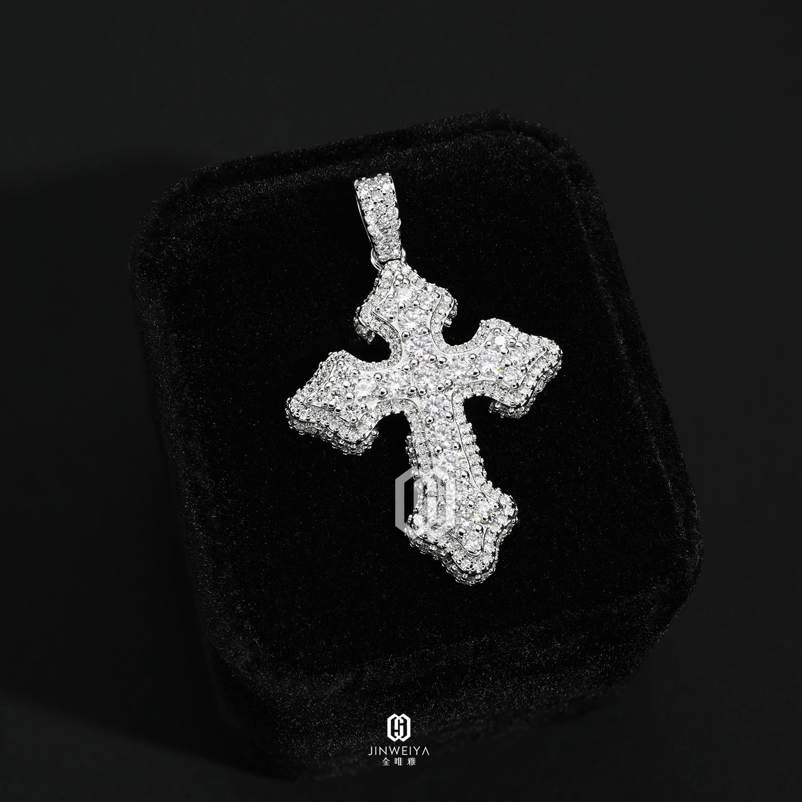 VVS Moissanite Diamond Cross 925 Solid Silver Pendant Hiphop Jewelry