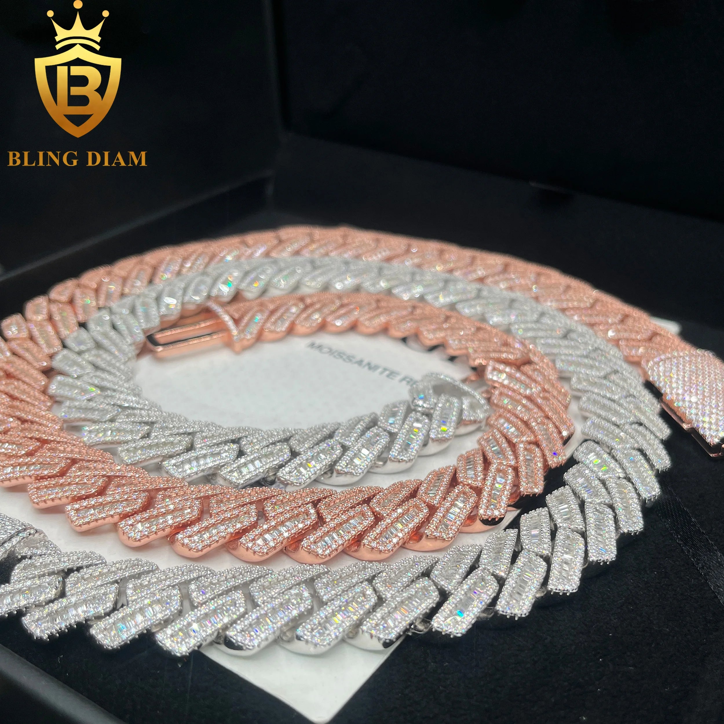 18mm Cuban Link Chain Iced Out Hip Hop Moissanite Necklace baguette Cut VVS Moissanite 925 Sterling  Silver Cuban Chain Necklace