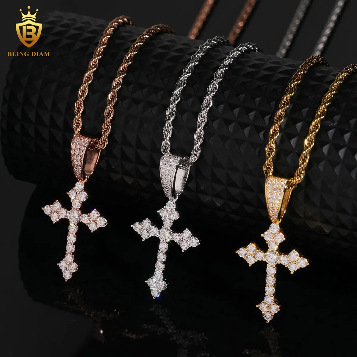 Hiphop Cross Pendant Charms 925 Silver Gold Plated Round Brilliant Moissanite Pendant GRA Certified Moissanite Pendant