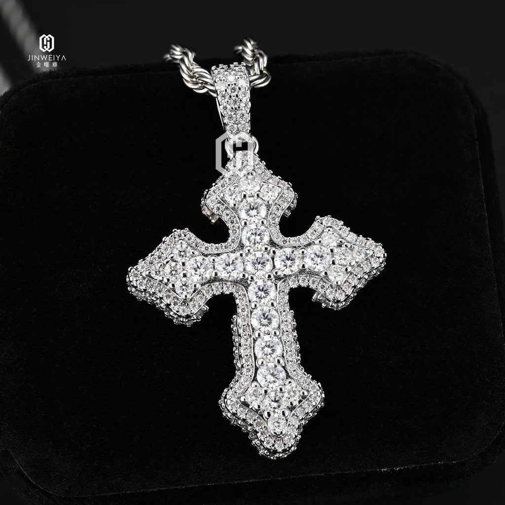 VVS Moissanite Diamond Cross 925 Solid Silver Pendant Hiphop Jewelry