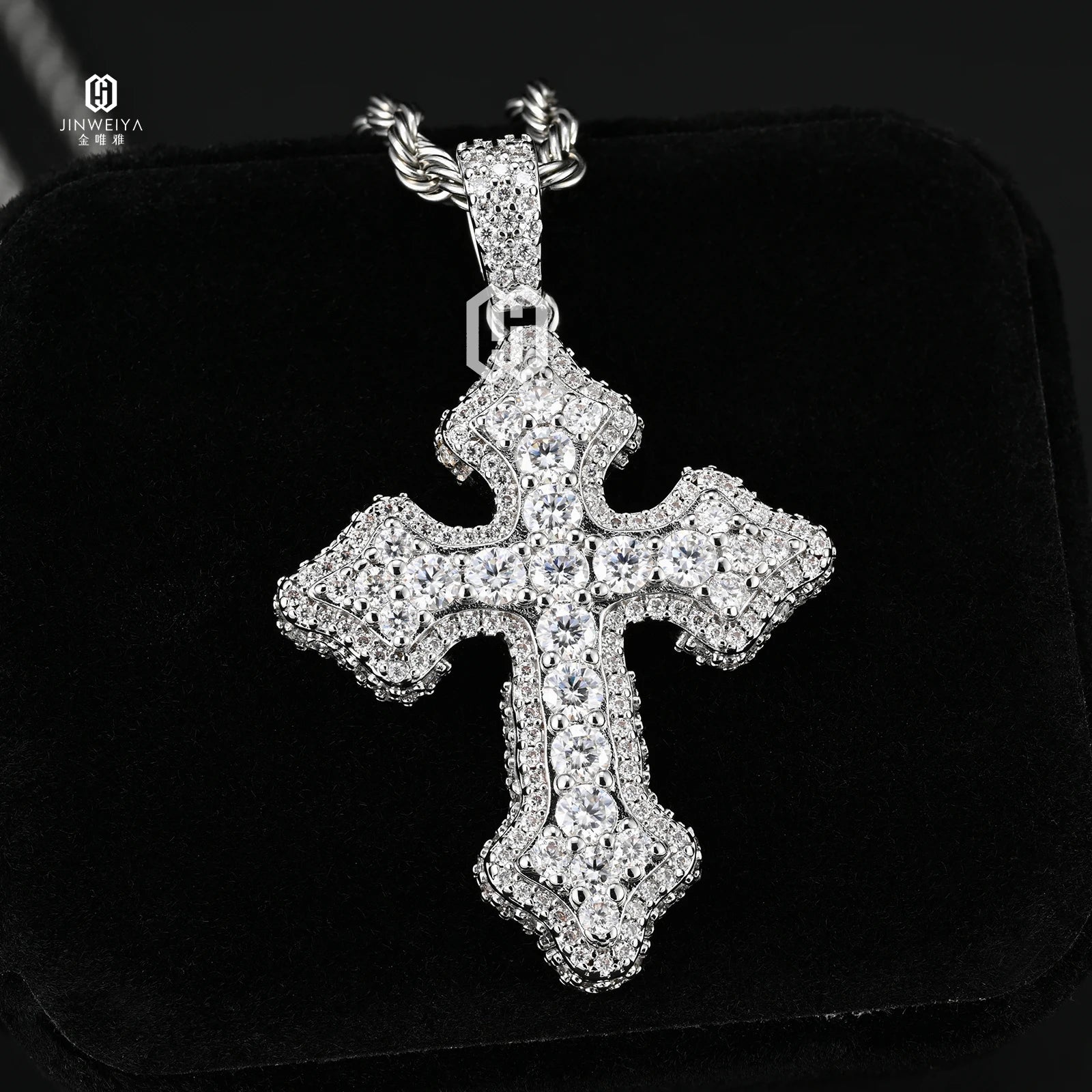 VVS Moissanite Diamond Cross 925 Solid Silver Pendant Hiphop Jewelry