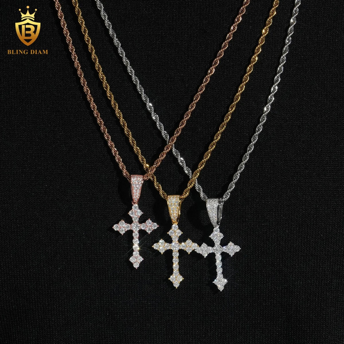 Hiphop Cross Pendant Charms 925 Silver Gold Plated Round Brilliant Moissanite Pendant GRA Certified Moissanite Pendant