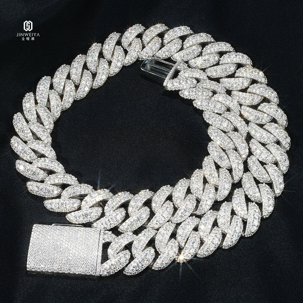 18mm  Moissanite Cuban Chain S925 Sterling Silver Thick Iced Out VVS Clarity Hip Hop Style Raised Pointer Cuban Link Chain