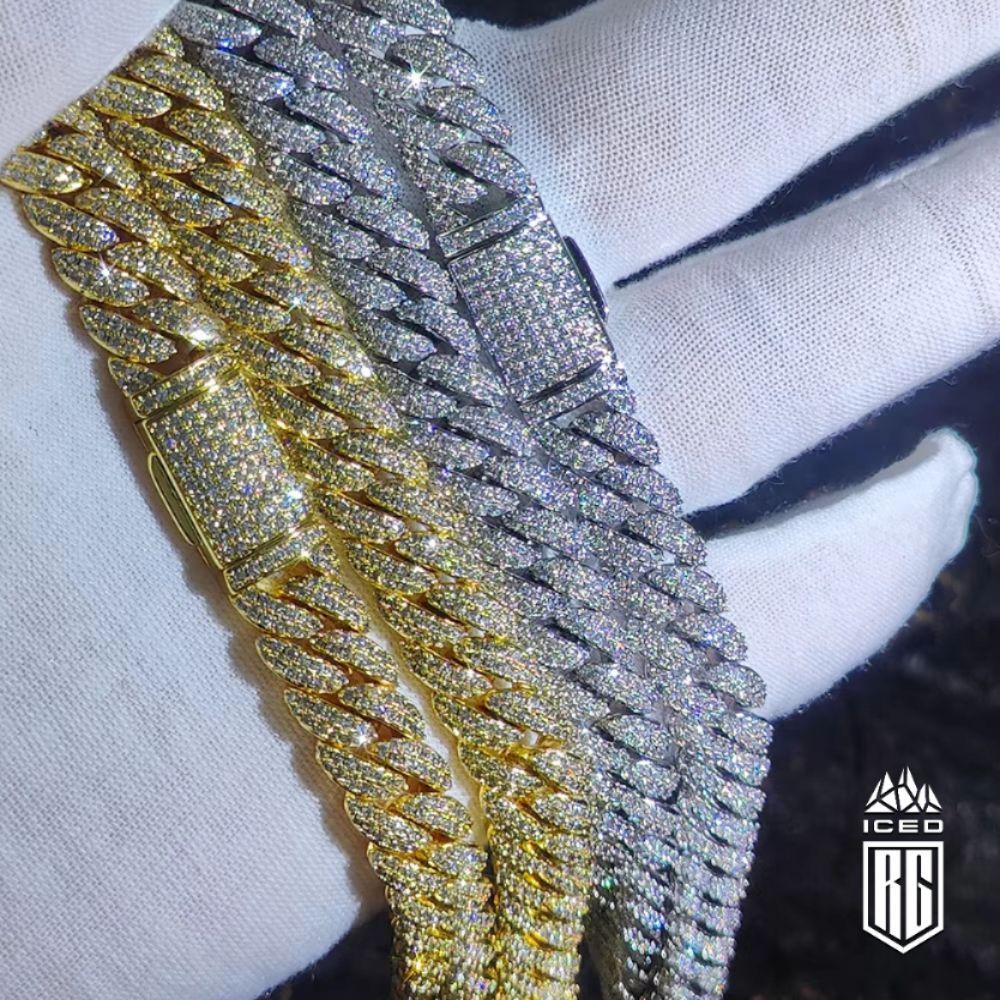 Dây chuyền size10mm Hip Hop Cubic Zircon Iced Out Bubbles Cuban Link Chain Necklace - DC-CZ-10001