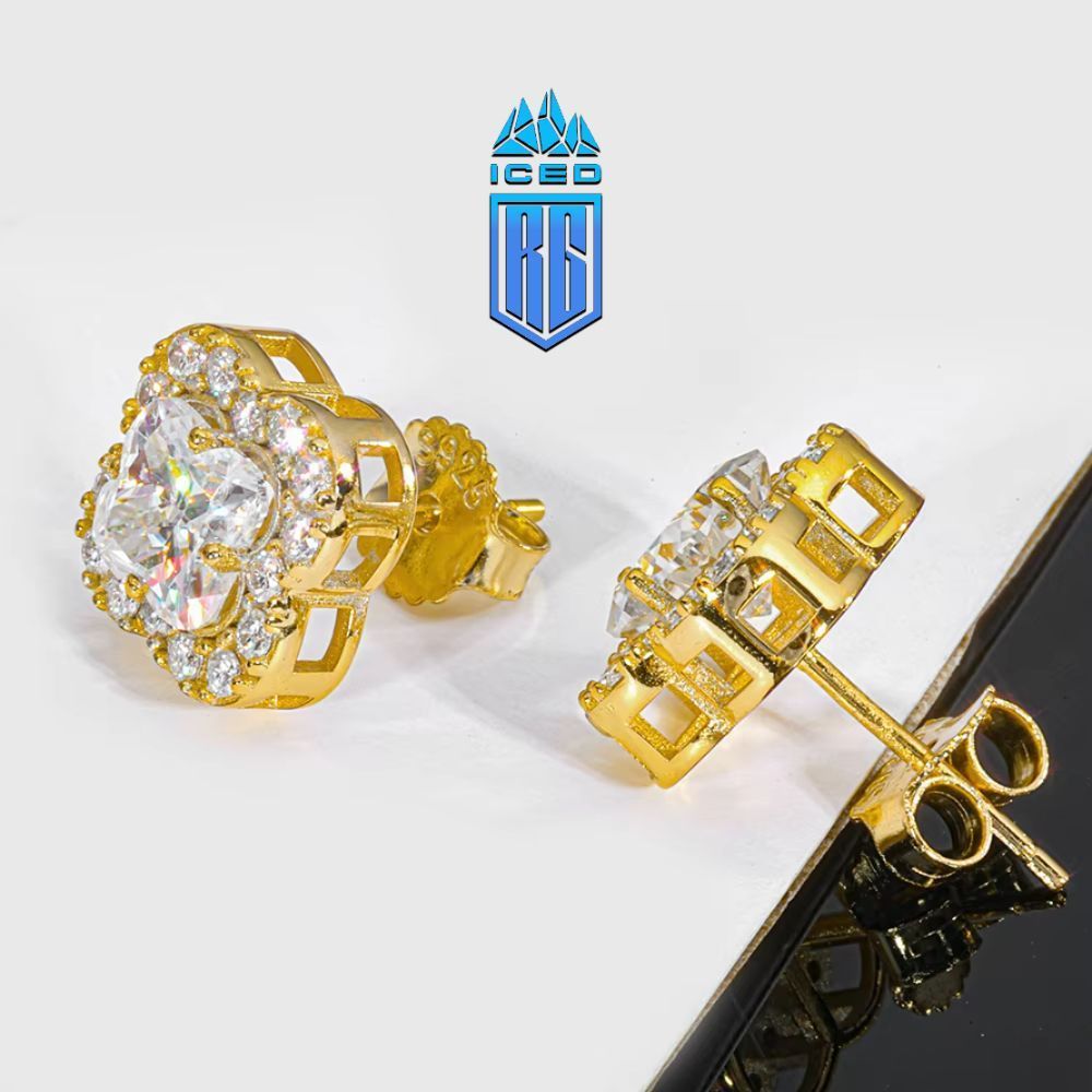 Bông Tai Hoa Bạc, Vàng hồng đá Moissanite. S925 Silver Moissanite Flower Earrings. BT-CZ-10001