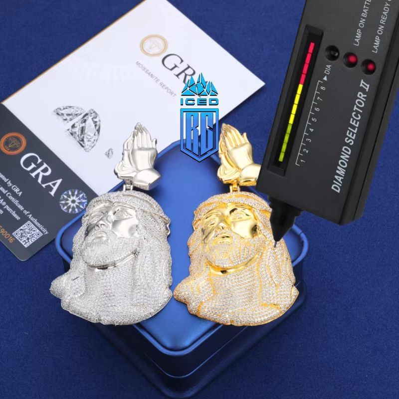 Mặt dây chuyền Jesus Christ Head Pendant Moissanite Praying Hands Charm 925 Silver. MDC-CZ-10008