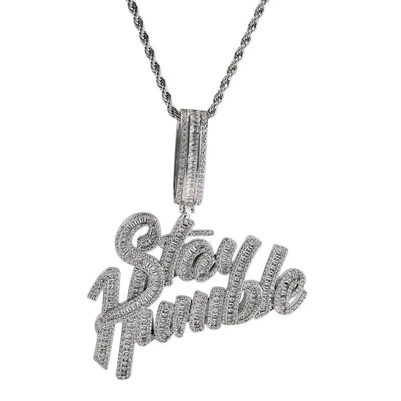 Mặt dây chuyền Stay Humble. CZ Stone Paved Bling Iced Out Letter Pendants . MDC-CZ-10004