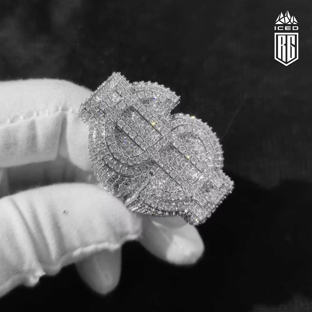 Nhẫn Hip Hop Đô la. Full Ice Out Zircon Money Big $ 18k Gold Plated Ring For Women Men. NX-CZ-10001