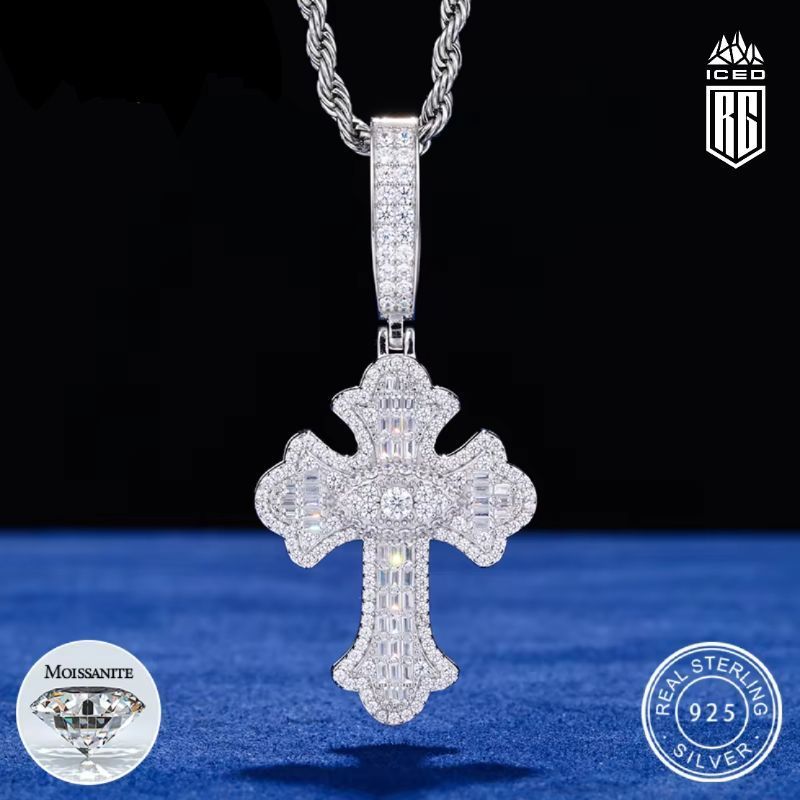 Mặt Dây chuyền Đá Moissanite D VVS1. 925 Sterling Silver Cross Pendant. MDC-CZ-10002