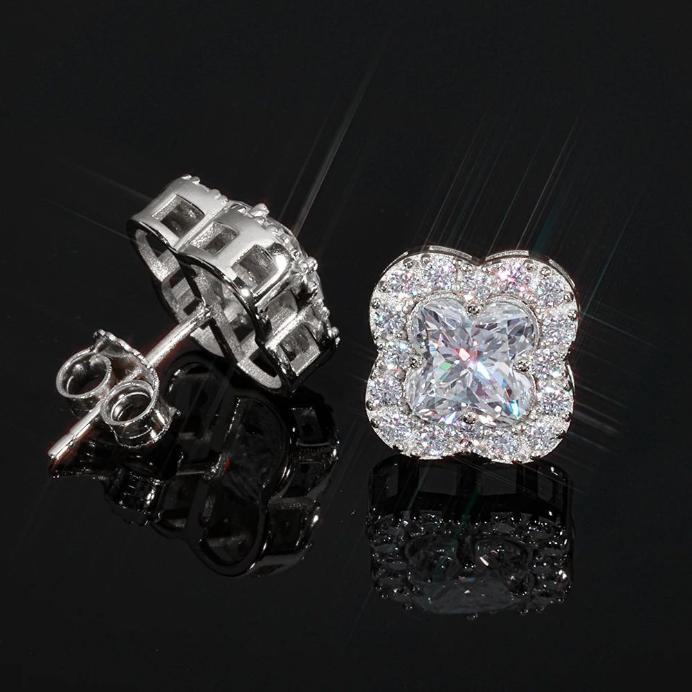 Bông Tai Hoa Bạc, Vàng hồng đá Moissanite. S925 Silver Moissanite Flower Earrings. BT-CZ-10001