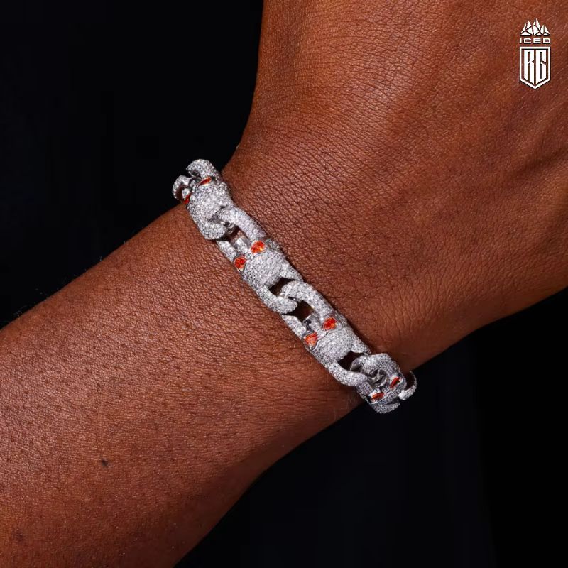 Lắc tay hình đầu lâu. Đá CZ, Mois. Skeleton Link Bracelet 925 Sterling Silver Mois. LT-CZ-MS-10004