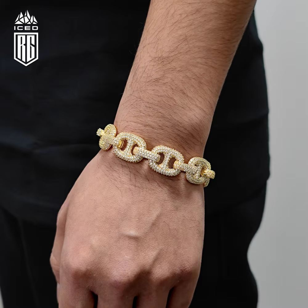 Lắc tay tấm viên, và baguette. Shiny Iced Out Bracelet Cubic Zirconia Cuban Link. LT-CZ-10005