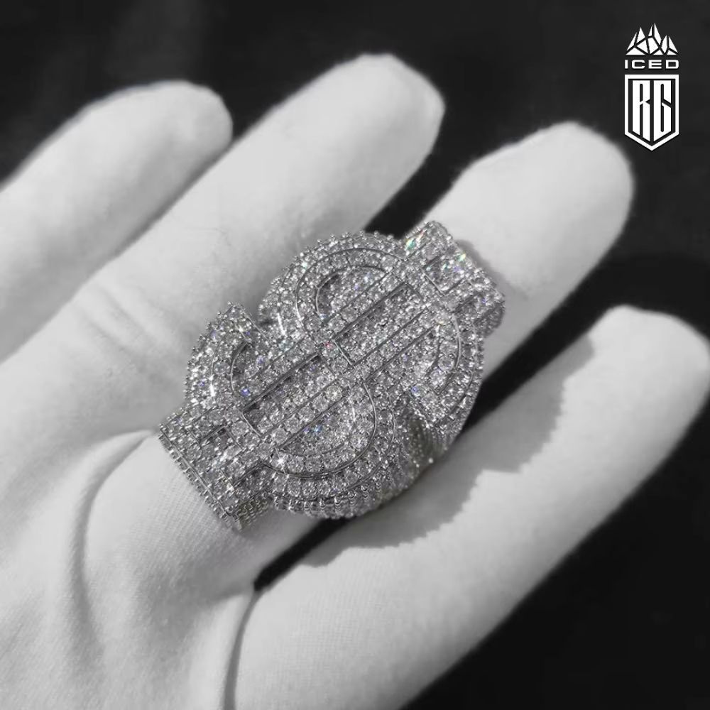 Nhẫn Hip Hop Đô la. Full Ice Out Zircon Money Big $ 18k Gold Plated Ring For Women Men. NX-CZ-10001