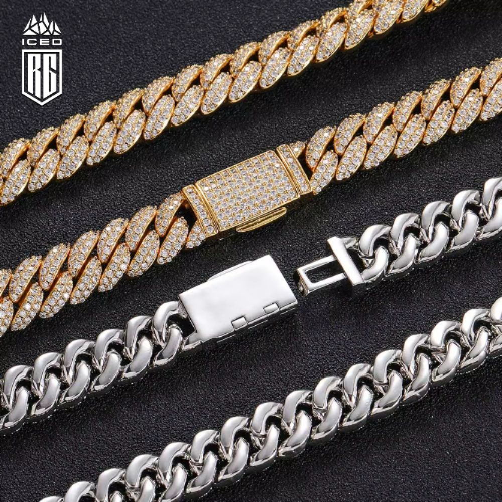 Dây chuyền size10mm Hip Hop Cubic Zircon Iced Out Bubbles Cuban Link Chain Necklace - DC-CZ-10001