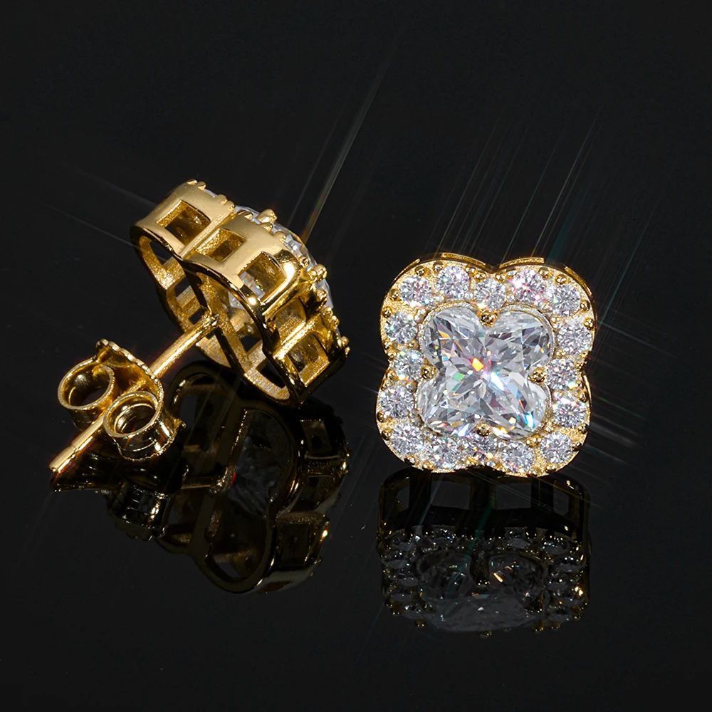 Bông Tai Hoa Bạc, Vàng hồng đá Moissanite. S925 Silver Moissanite Flower Earrings. BT-CZ-10001