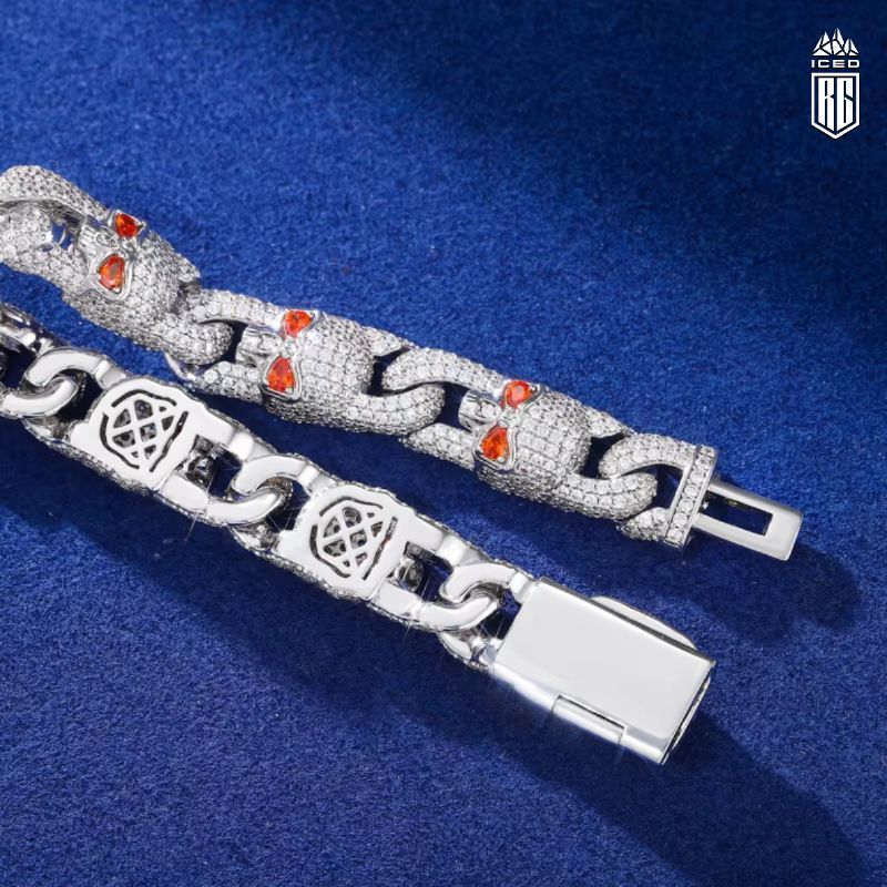 Lắc tay hình đầu lâu. Đá CZ, Mois. Skeleton Link Bracelet 925 Sterling Silver Mois. LT-CZ-MS-10004
