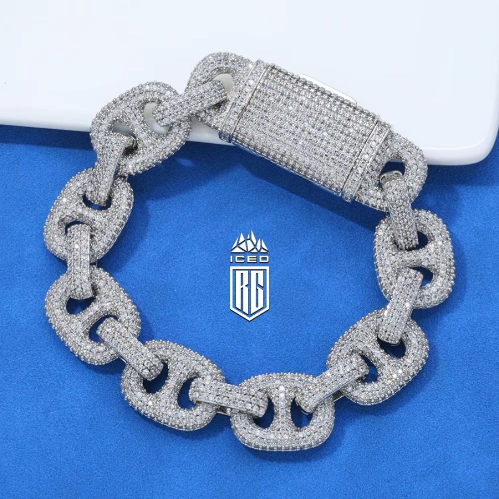 Lắc tay tấm viên, và baguette. Shiny Iced Out Bracelet Cubic Zirconia Cuban Link. LT-CZ-10005