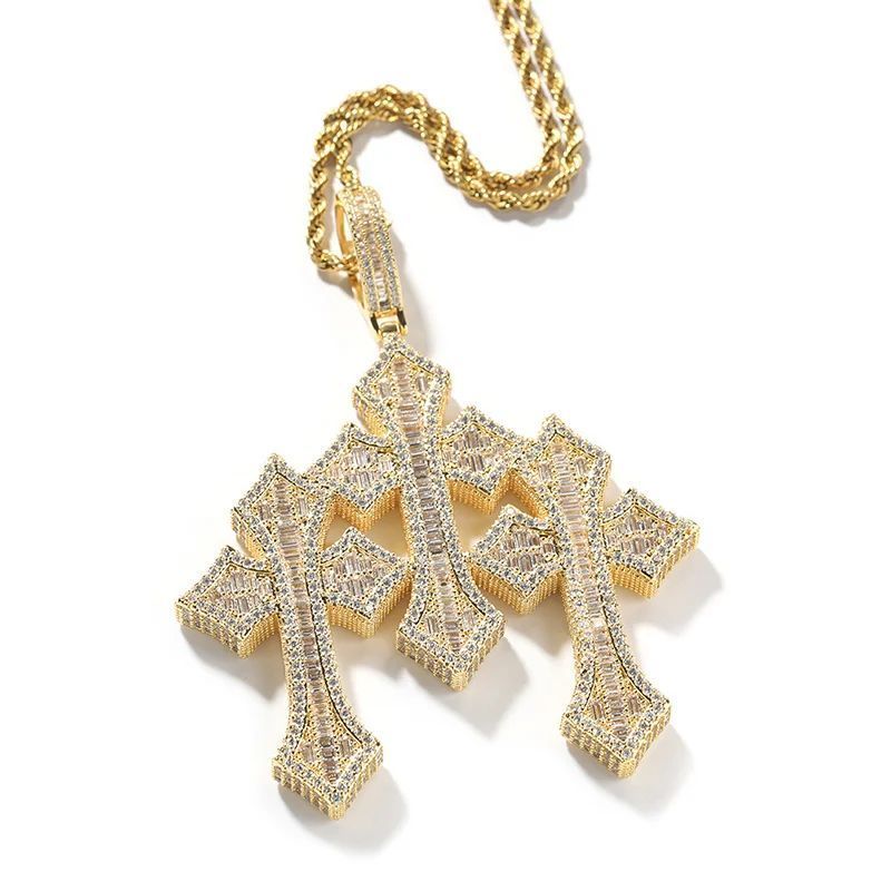 Mặt dây chuyền 3 Crosss CZ Stone Bling Ice Out Triple Cross Pendants Necklace. MDC-CZ-10006