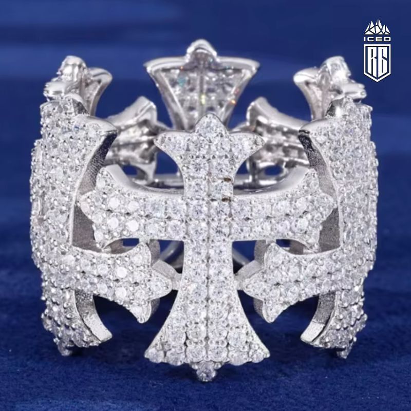 NHẪN KING. Crown Cross Ring 925 Sterling Silver Moissanite. NX-CZ-10002